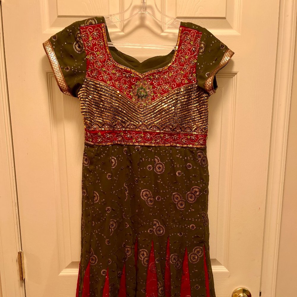 Green and red anarkali